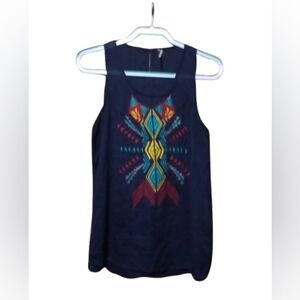 Nine 1 Eight Tribal Embroidered Navy Top